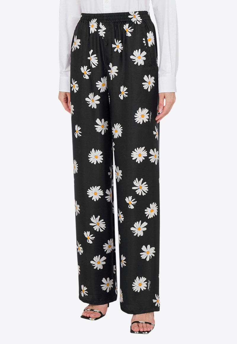 Moschino All-Over Daisy Print Silk Twill Pants Black A0337 0561 1555