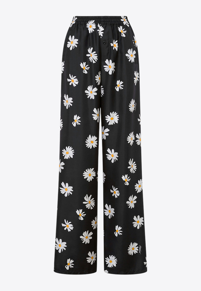 Moschino All-Over Daisy Print Silk Twill Pants Black A0337 0561 1555