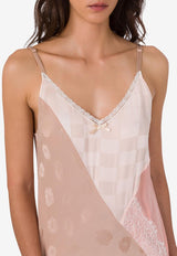 Moschino Jacquard Patchwork V-neck Silk Midi Dress Pink A0403 5535 2169