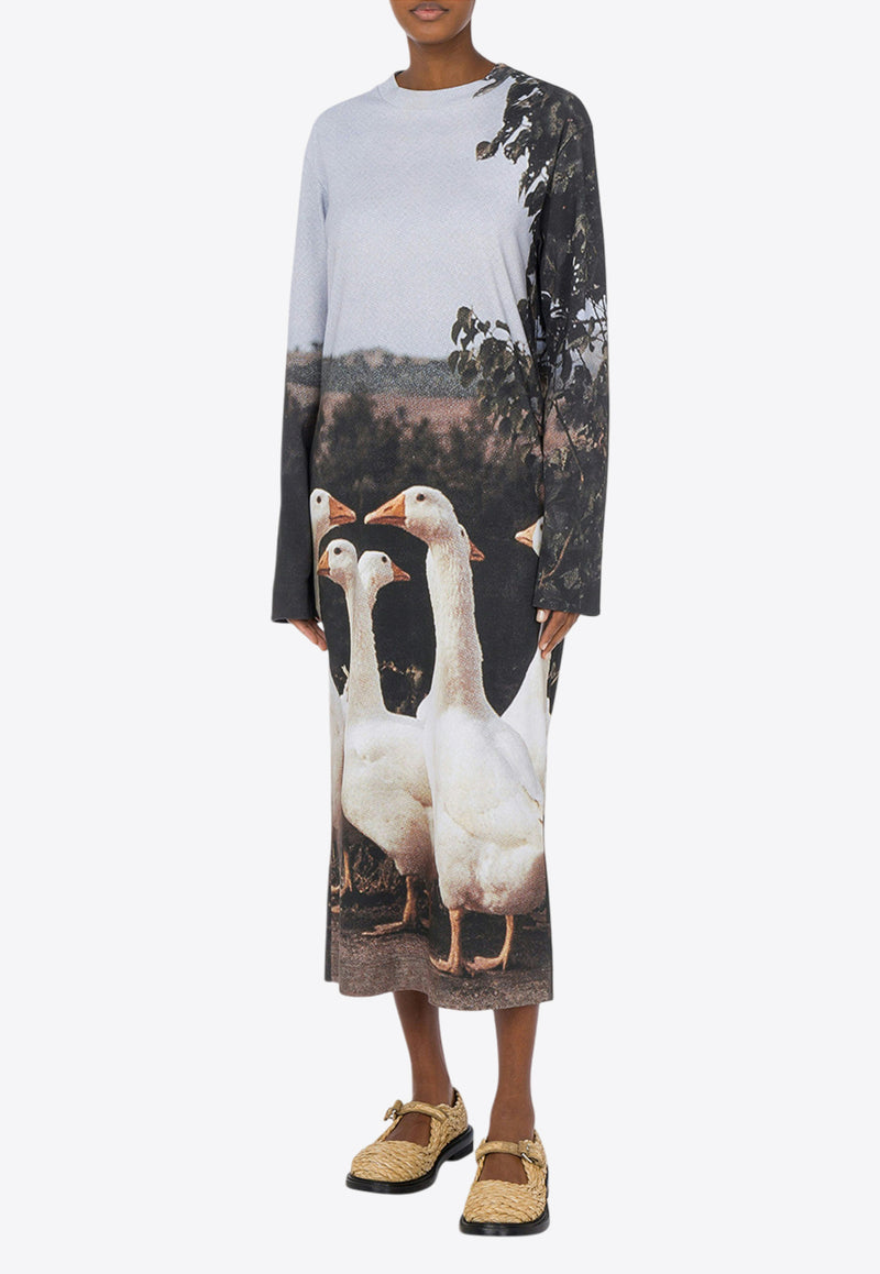 Moschino Goose Print Interlock Midi Dress Multicolor A0413 0542 1888