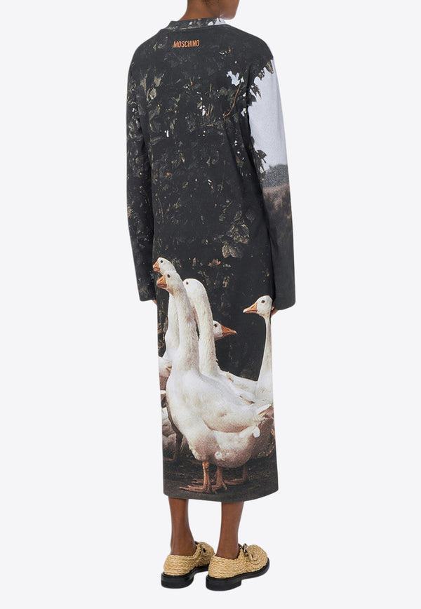 Moschino Goose Print Interlock Midi Dress Multicolor A0413 0542 1888