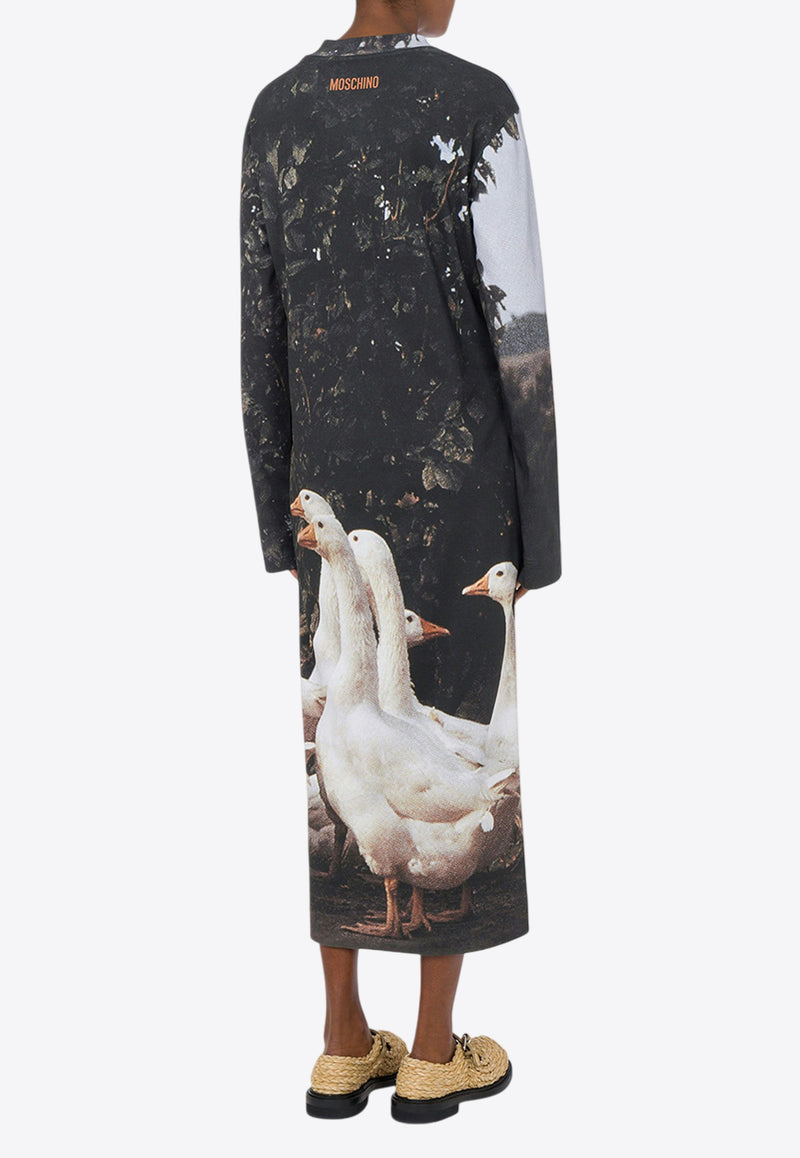 Moschino Goose Print Interlock Midi Dress Multicolor A0413 0542 1888