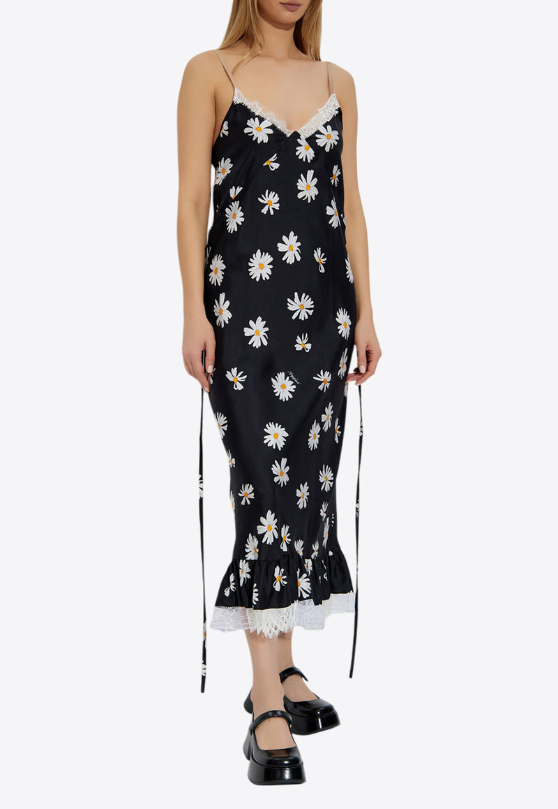 Moschino All-Over Daisy Print Silk Twill Midi Dress Black A0422 0561 1555