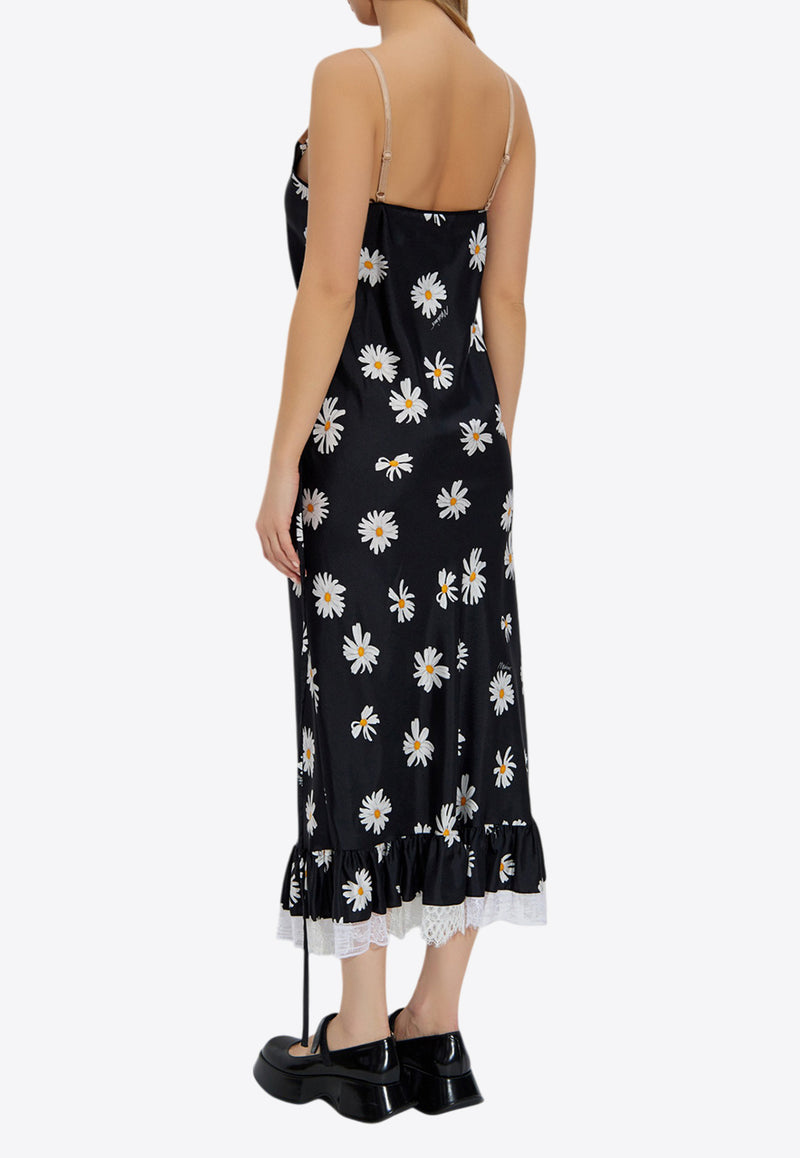 Moschino All-Over Daisy Print Silk Twill Midi Dress Black A0422 0561 1555