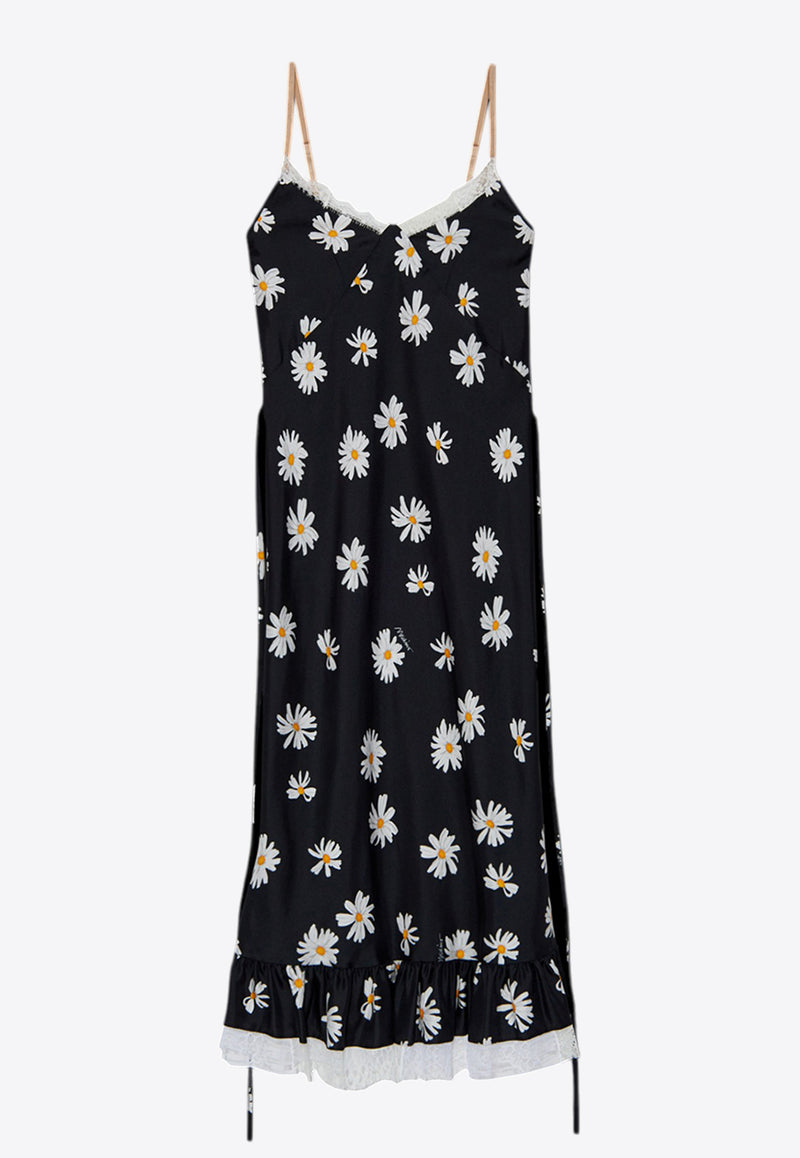 Moschino All-Over Daisy Print Silk Twill Midi Dress Black A0422 0561 1555