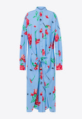 Moschino Carnation Print Knotted Midi Shirt Dress Blue A0434 0563 1293