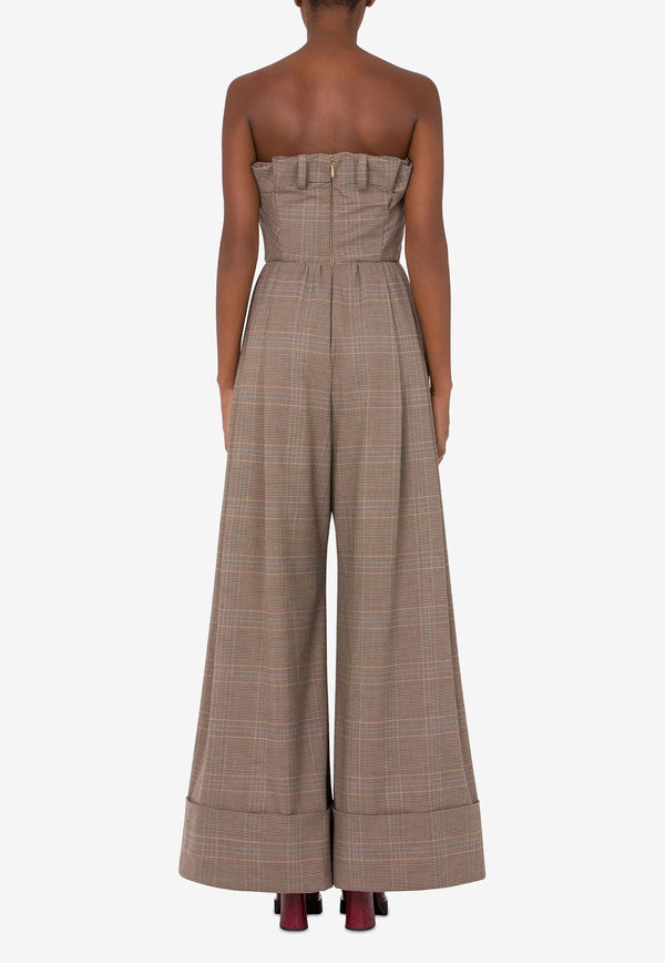 Moschino Check-Print Corset Jumpsuit Beige A0443 5546 1092