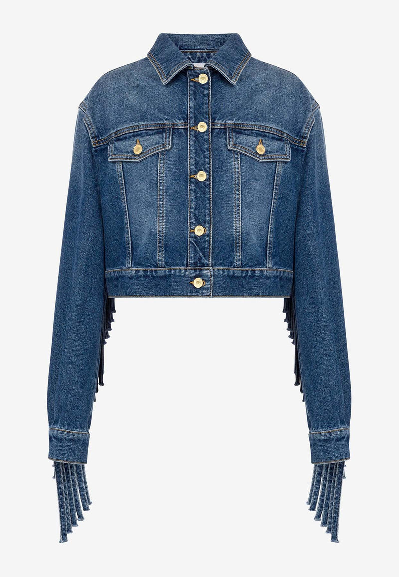 Moschino Cropped Fringe Denim Jacket A051855220295 0295 Blue