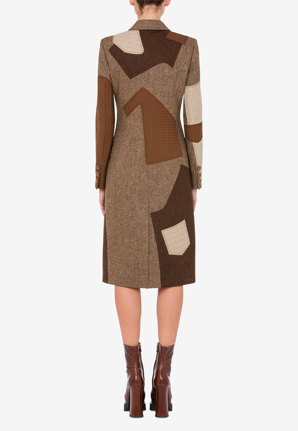 Moschino Patchwork Double-Breasted Long Coat Brown A0602 5514 2092