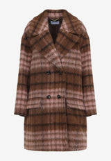 Moschino Double-Breasted Faux Fur Checked Coat Brown A0604 5513 1096