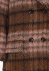 Moschino Double-Breasted Faux Fur Checked Coat Brown A0604 5513 1096