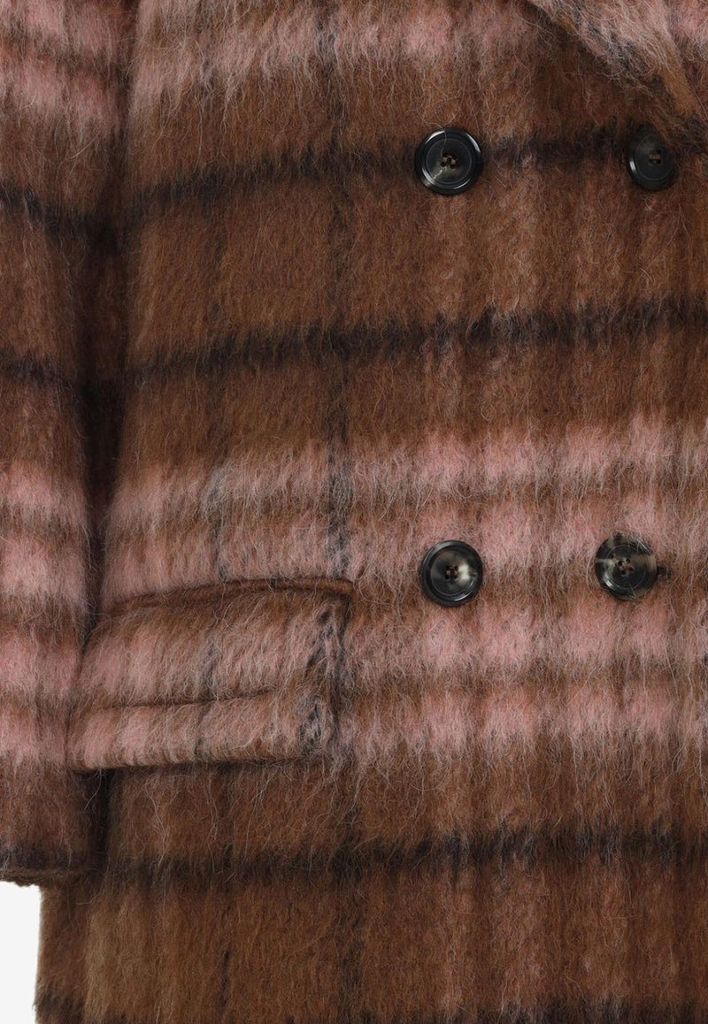 Moschino Double-Breasted Faux Fur Checked Coat Brown A0604 5513 1096