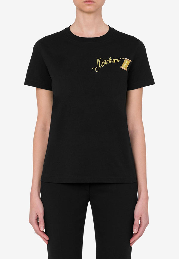 Moschino Logo-Embroidered Short-Sleeved T-shirt Black A0704 5541 1555