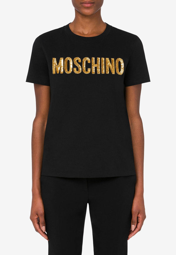 Moschino Sequined Logo Short-Sleeved T-shirt Black A0712 5541 1555