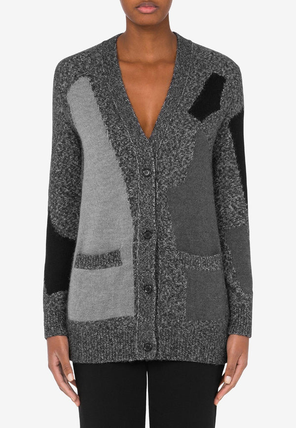 Moschino Patchwork Cardigan in Wool Blend Gray A0908 5507 1509