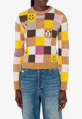 Moschino Plaid Check Teddy Bear Wool Blend Sweater Multicolor A0913 505 1079