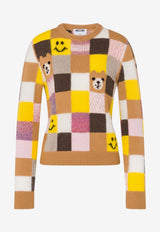 Moschino Plaid Check Teddy Bear Wool Blend Sweater Multicolor A0913 505 1079