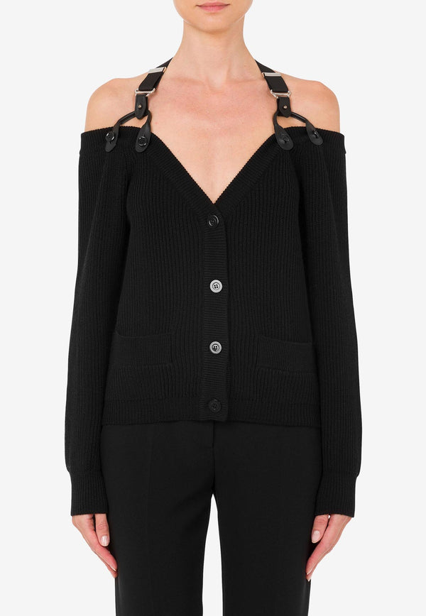 Moschino Wool Cardigan with Suspender Straps Black A0933 5502 555