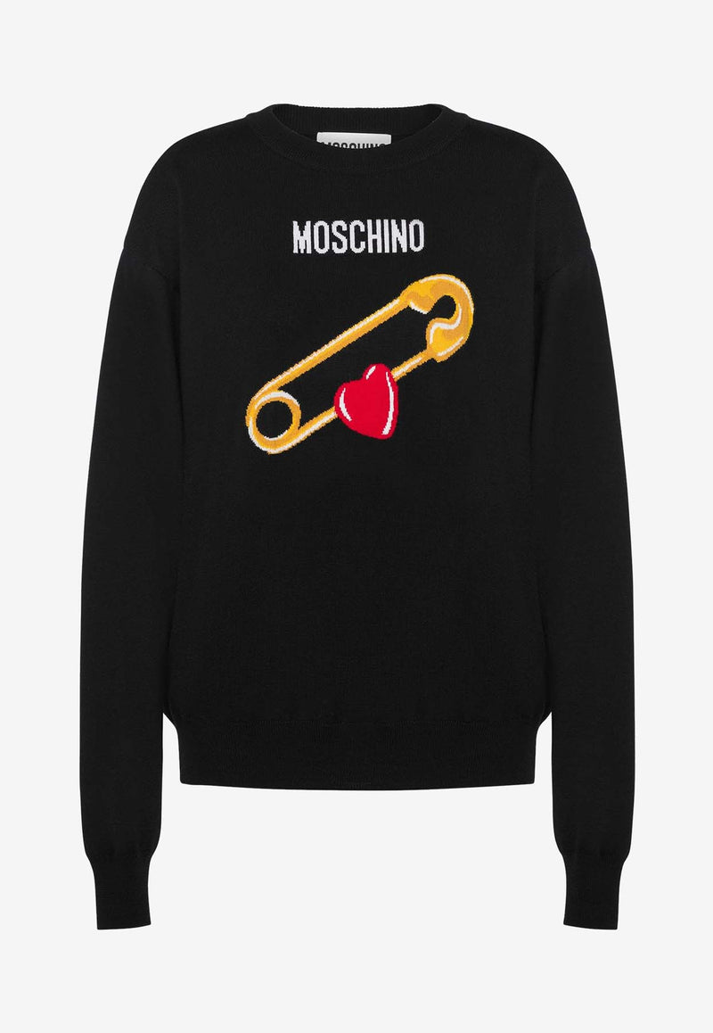 Moschino Heart Safety Pin Wool Sweater A093355023555 3555 Black