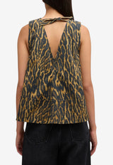 GANNI Leopard Print A-line Top Brown A1040087_KHAKI