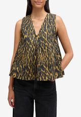 GANNI Leopard Print A-line Top Brown A1040087_KHAKI