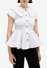 GANNI Ruffled Peplum Blouse White A1040093_WHITE