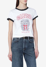 GANNI Kitten Print Logo T-shirt White A105003011026/S_GAN-151