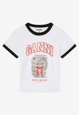 GANNI Kitty Print Cropped T-shirt White A1050030_WHITE MULT