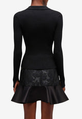 GANNI Fine Knit Sequined Polo T-shirt Black A1070085_BLACK