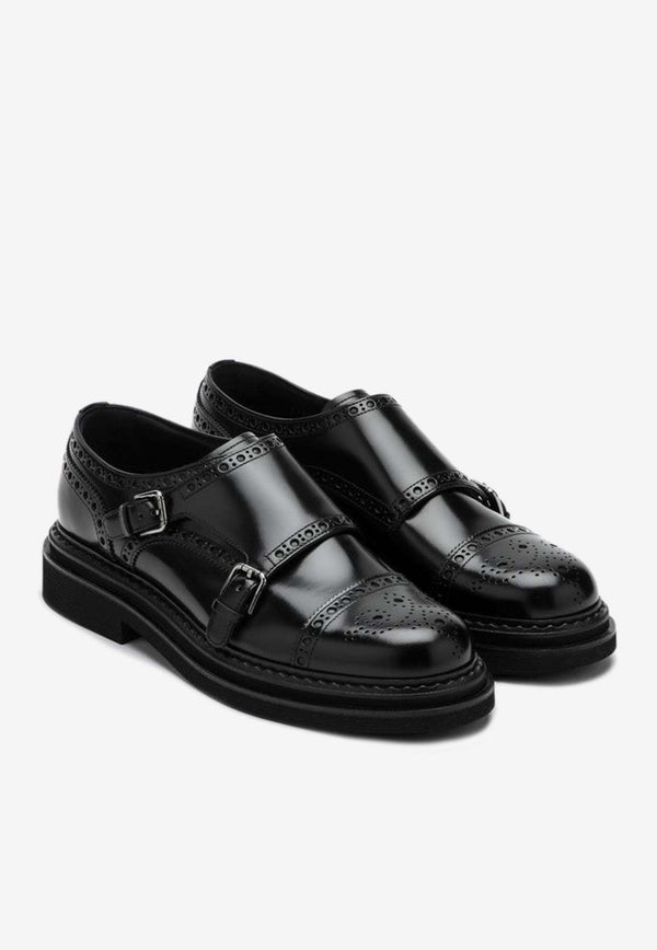 Dolce & Gabbana Day Classic Monk Strap Shoes in Brushed Leather Black A10828A1203/P_DOLCE-80999