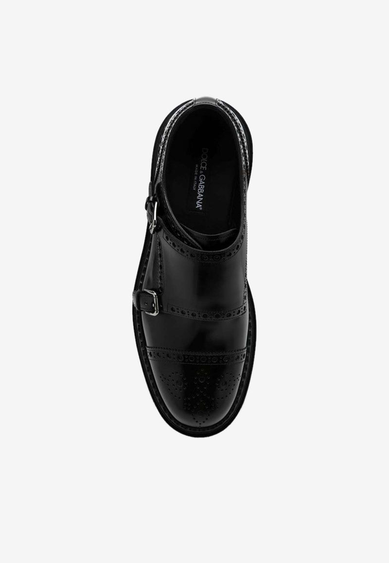 Dolce & Gabbana Day Classic Monk Strap Shoes in Brushed Leather Black A10828A1203/P_DOLCE-80999