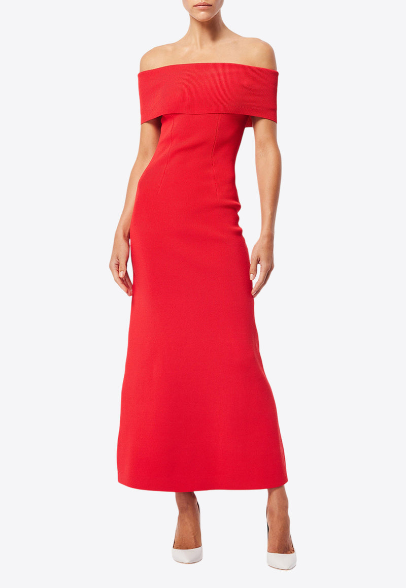 Mossman Monaco Off-Shoulder Crepe Midi Dress
 Red A1106RED