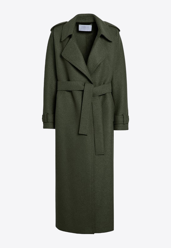 Harris Wharf London Belted Long Wool Coat Green A1343MLK/P_HARWH-632