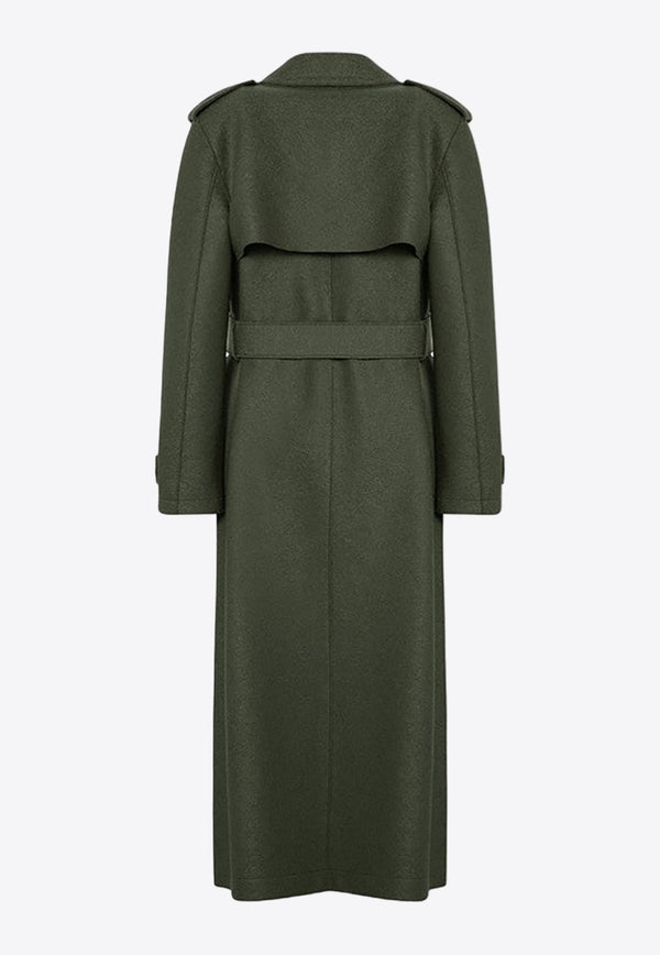 Harris Wharf London Belted Long Wool Coat Green A1343MLK/P_HARWH-632