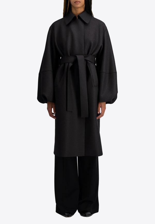 Harris Wharf London Puff-Sleeved Wool Coat A1530MLK-BLACK