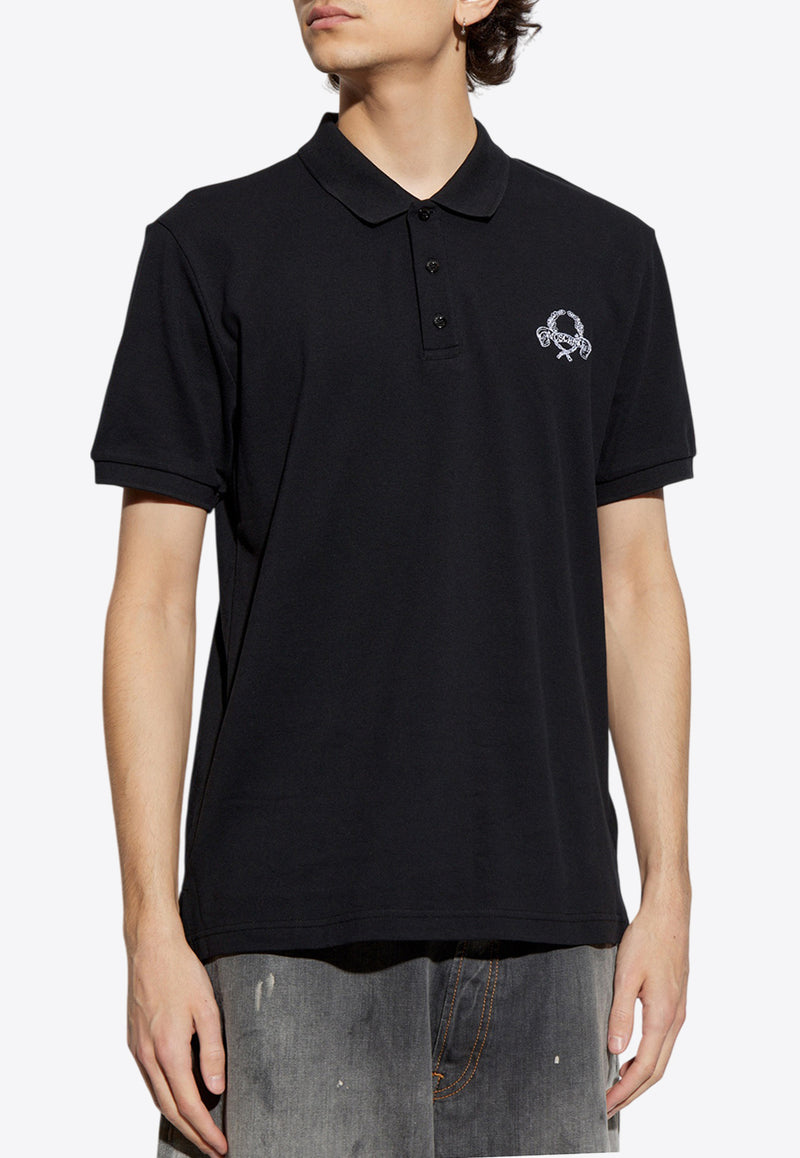 Moschino Laurel Crown Embroidered Polo T-shirt Black A1603 0242 1555