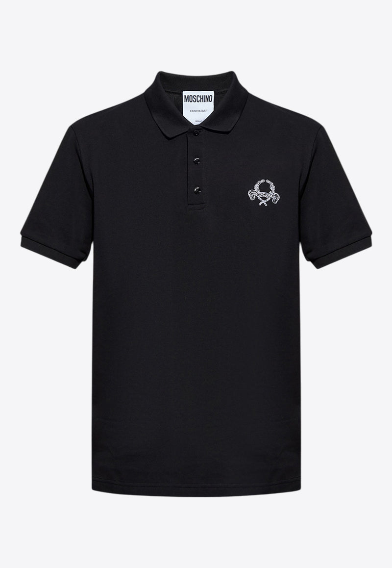 Moschino Laurel Crown Embroidered Polo T-shirt Black A1603 0242 1555