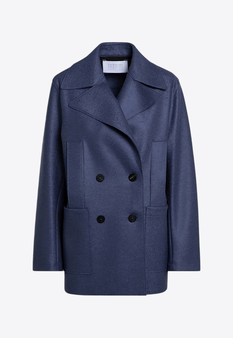 Harris Wharf London Double-Breasted Short Wool Coat Blue A2415MLK/P_HARWH-375