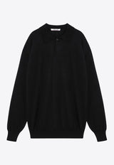 Auralee Wool-Blend Long-Sleeved Polo T-shirt Black A24AP02SKWO/P_AURA-BLK