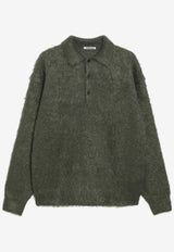 Auralee Brushed Mohair-Blend Polo Sweater Green A25AP01KMWO/R_AURA-OL