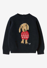 Il Gufo Babies Intarsia Knit Dachshund Sweater Blue A25GMA0008EM220WO/R_GUFO-4939