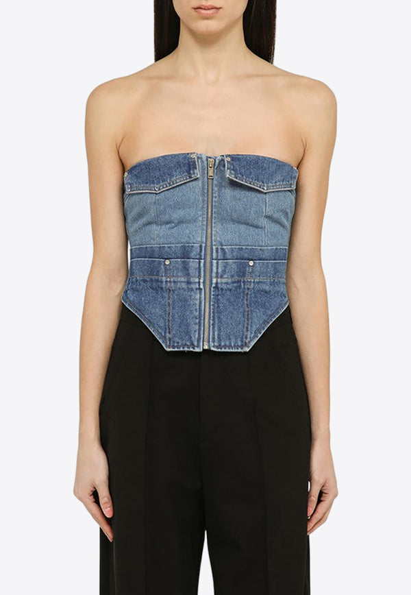 Dion Lee Denim Zip-Up Strapless Top Blue A3644PS24DE/O_DIONL-6047