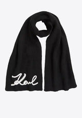 Karl Lagerfeld Embroidered Logo Knit Scarf Black A4W33028_BLACK