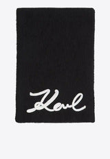 Karl Lagerfeld Embroidered Logo Knit Scarf Black A4W33028_BLACK