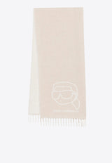 Karl Lagerfeld Ikon-Inlay Wool-Blend Scarf Beige A4W33051_BEIGE