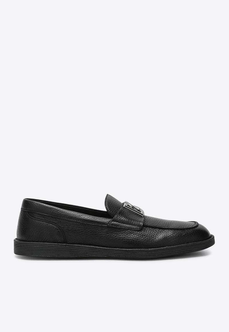 Dolce & Gabbana DG Logo Deerskin Leather Loafers Black A50601A8034/R_DOLCE-80999