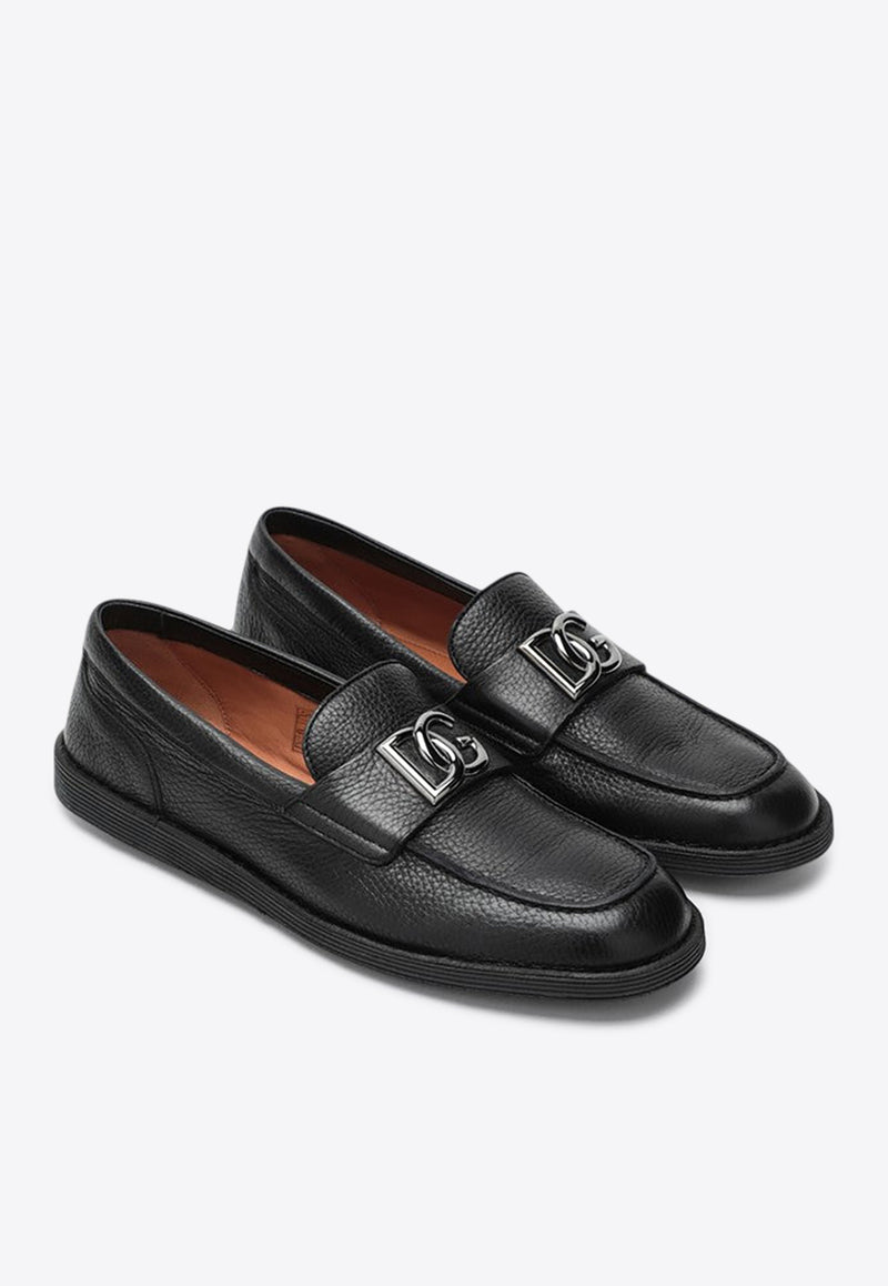 Dolce & Gabbana DG Logo Deerskin Leather Loafers Black A50601A8034/R_DOLCE-80999