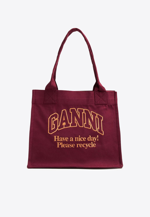 GANNI Large Logo Canvas Tote Bag Burgundy A5576RED