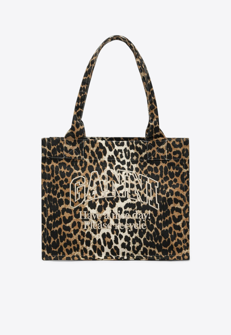 GANNI Leopard Print Tote Bag Brown A5807CO/Q_GAN-943