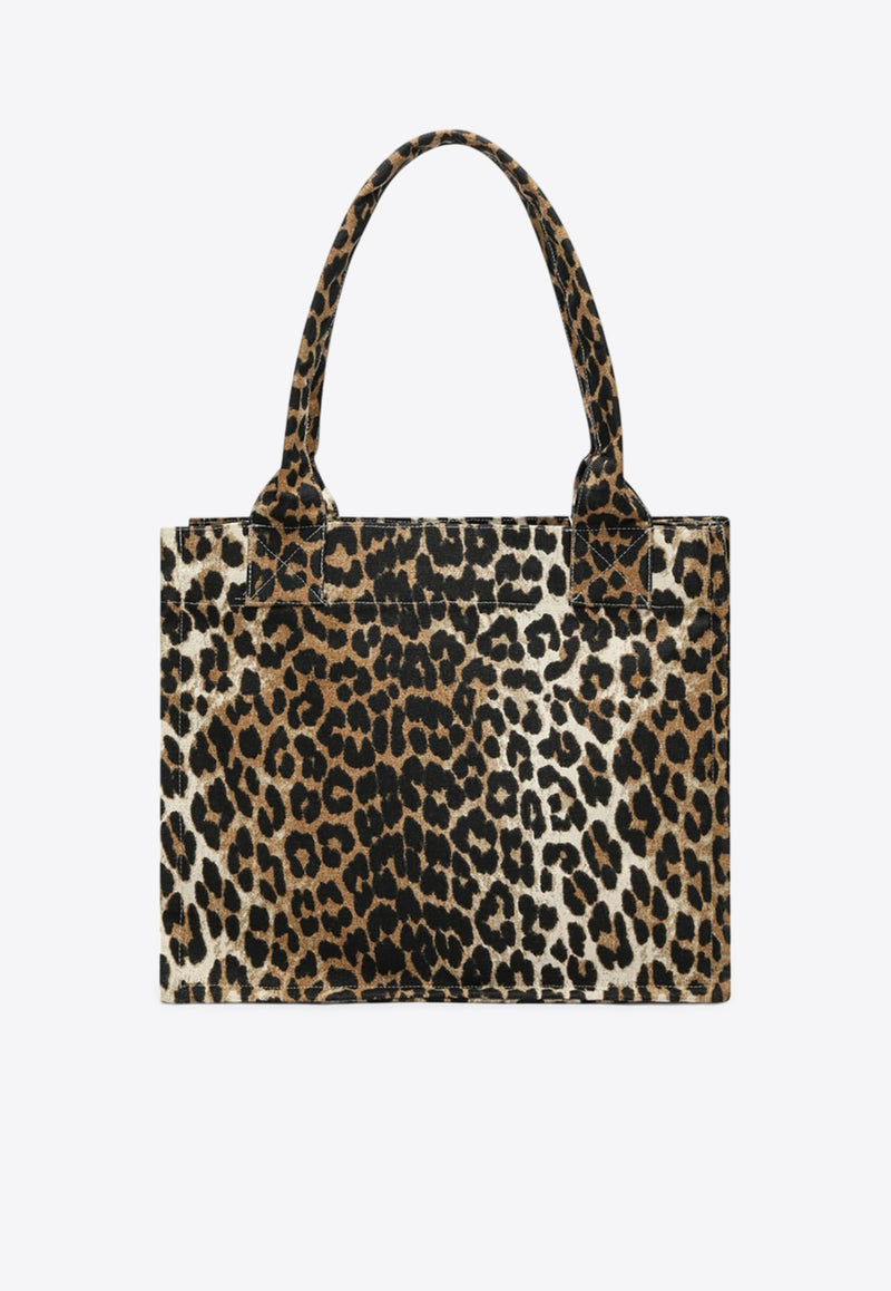 GANNI Leopard Print Tote Bag Brown A5807CO/Q_GAN-943